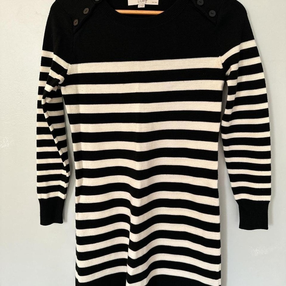 Anne Taylor Loft Black and White Striped Sweater Dress